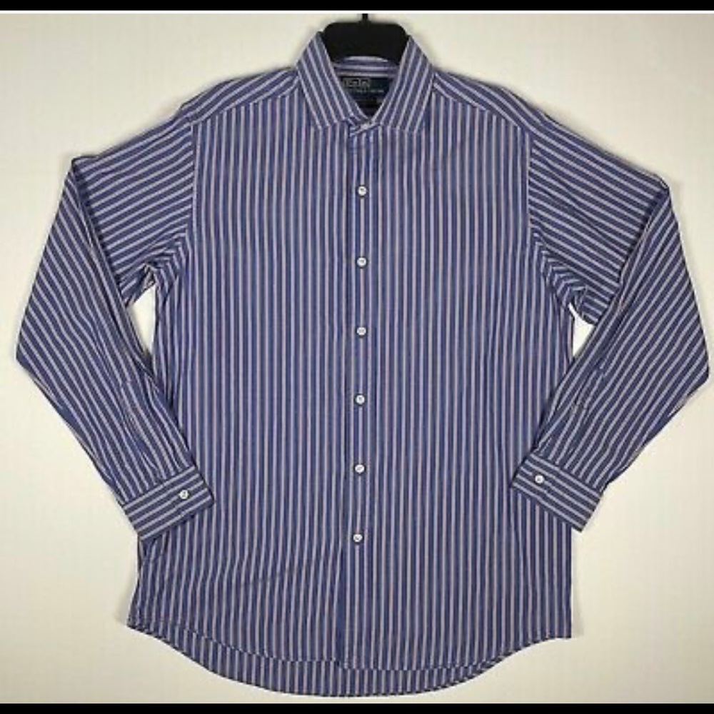XL Men’s Westerton Polo button down. Blue with red and white stripes.